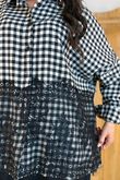Zeta Otto Brushed Cotton Boxy Gingham Lace Blouse Mono /19=